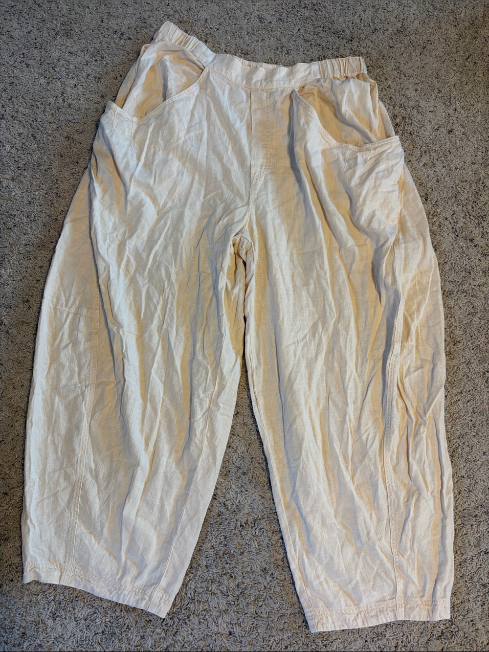 Free People Cream Wide-Leg Linen-Blend Pants with Pockets